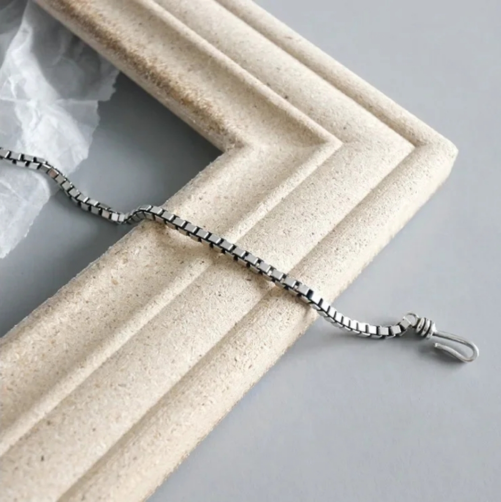 New Small Sterling Silver Box Chain Men's Bracelet - Picture 5 of 8